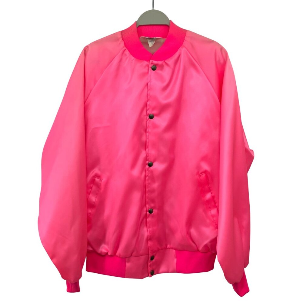 Vintage West Ark Pink Satin Bomber Jacket Women's XL Made in USA Used